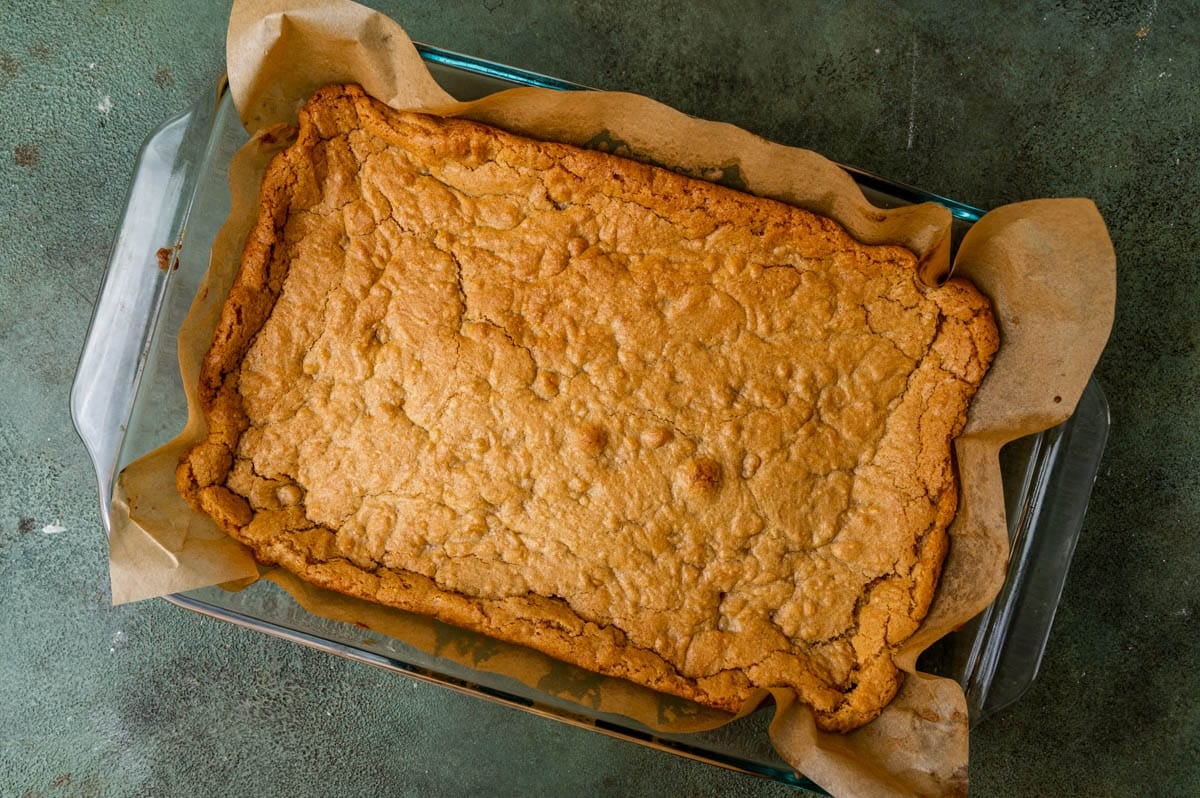 butterscotch bars in a 9x13" baking pan