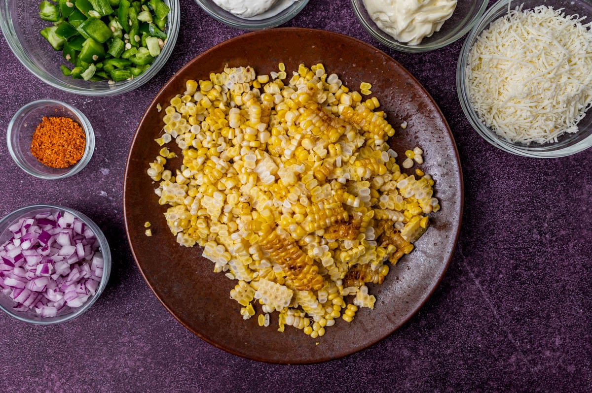 roasted corn cut off the cob on a plate