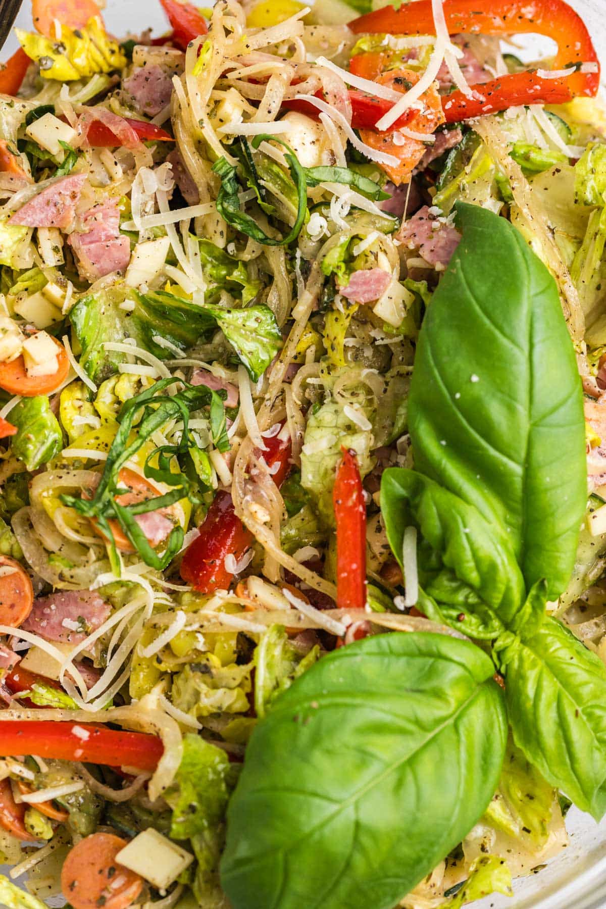 closeup of Italian chopped salad in a bowl