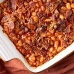 closeup of 3 bean baked bean casserole
