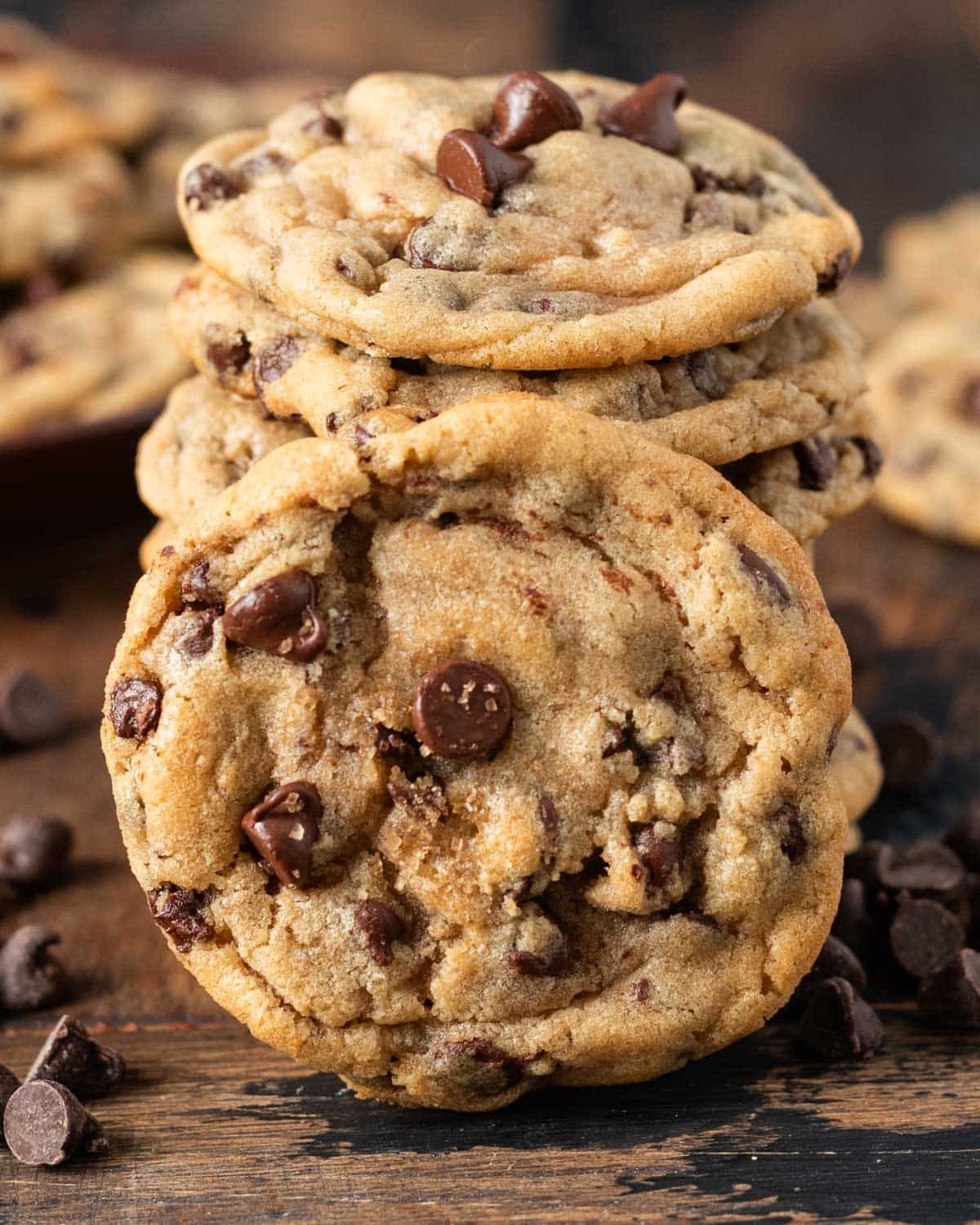 a stack of chocolate chip cookies