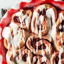 closeup of cherry rolls in a pan