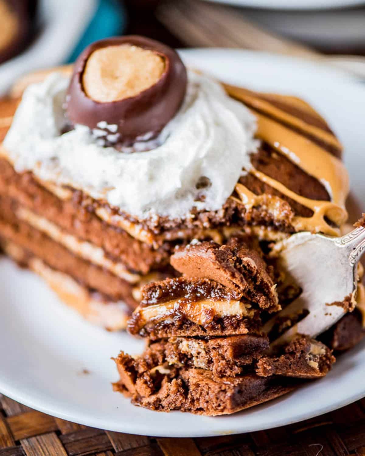 a fork cutting into buckeye pancakes