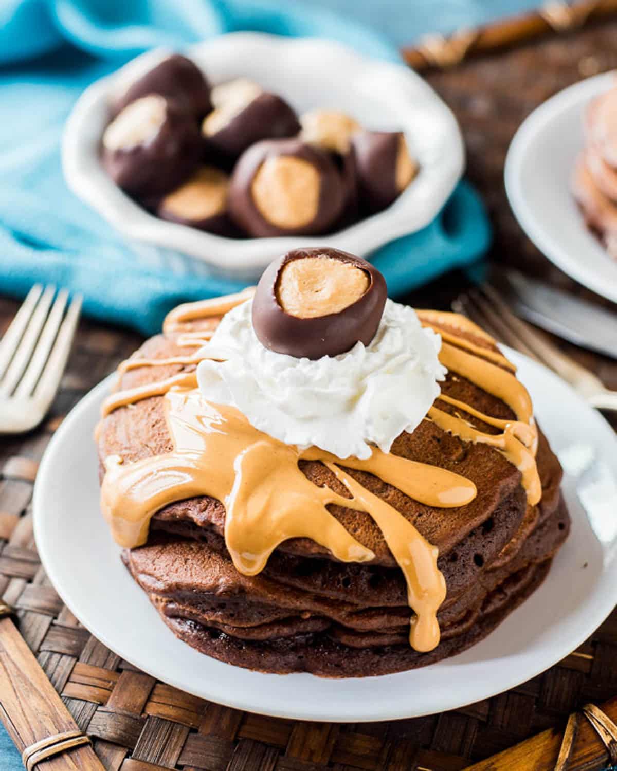 a stack of buckeye pancakes on a plate