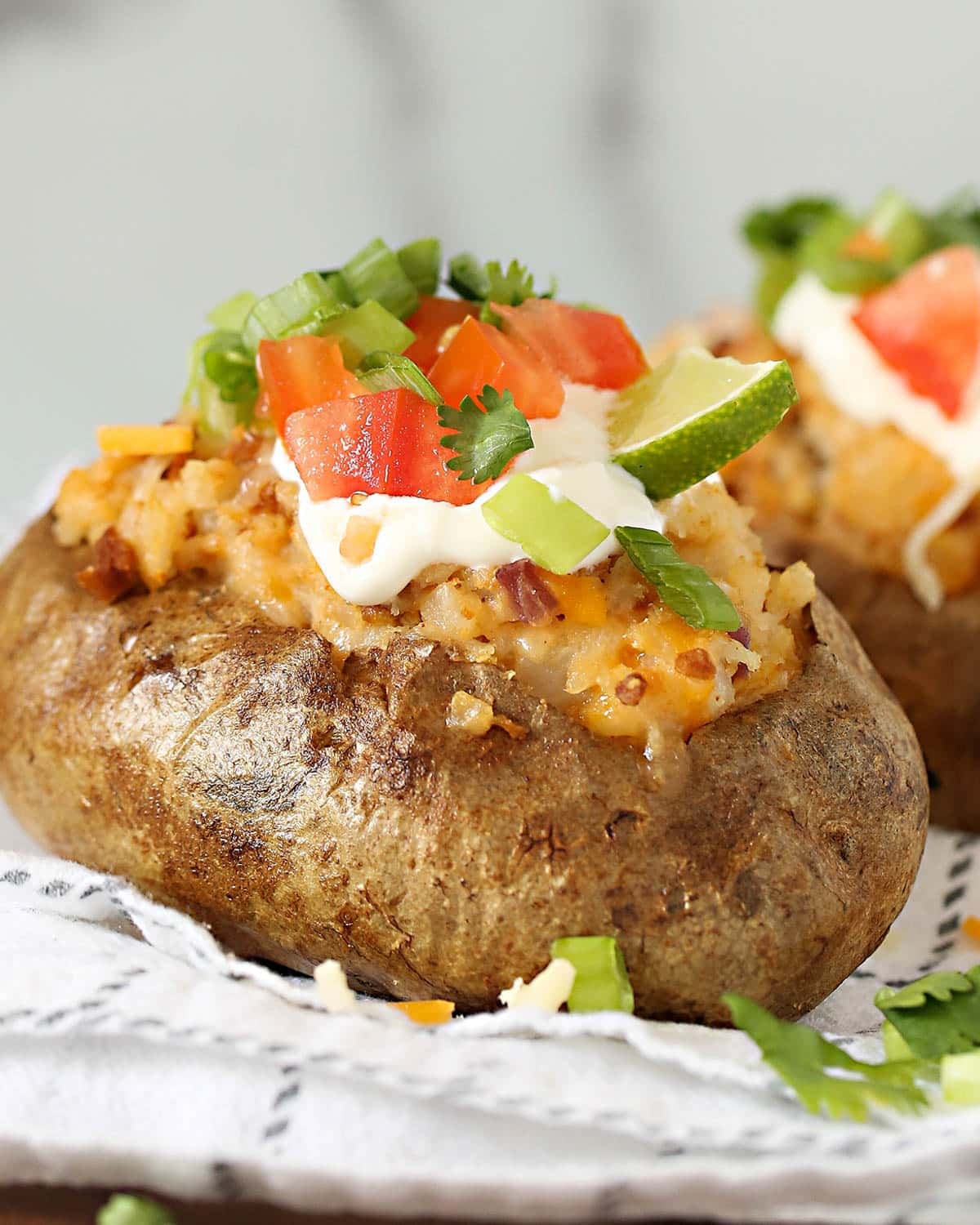 closeup of a mexican baked potato
