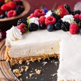 inside of a creamy no bake cheesecake
