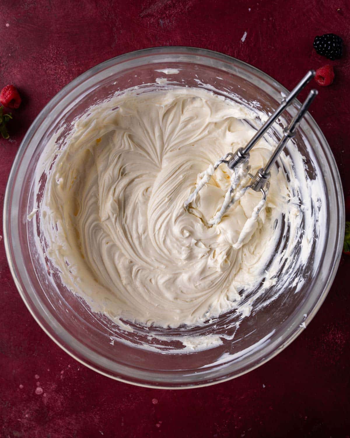 no bake cheesecake mixture in a glass bowl