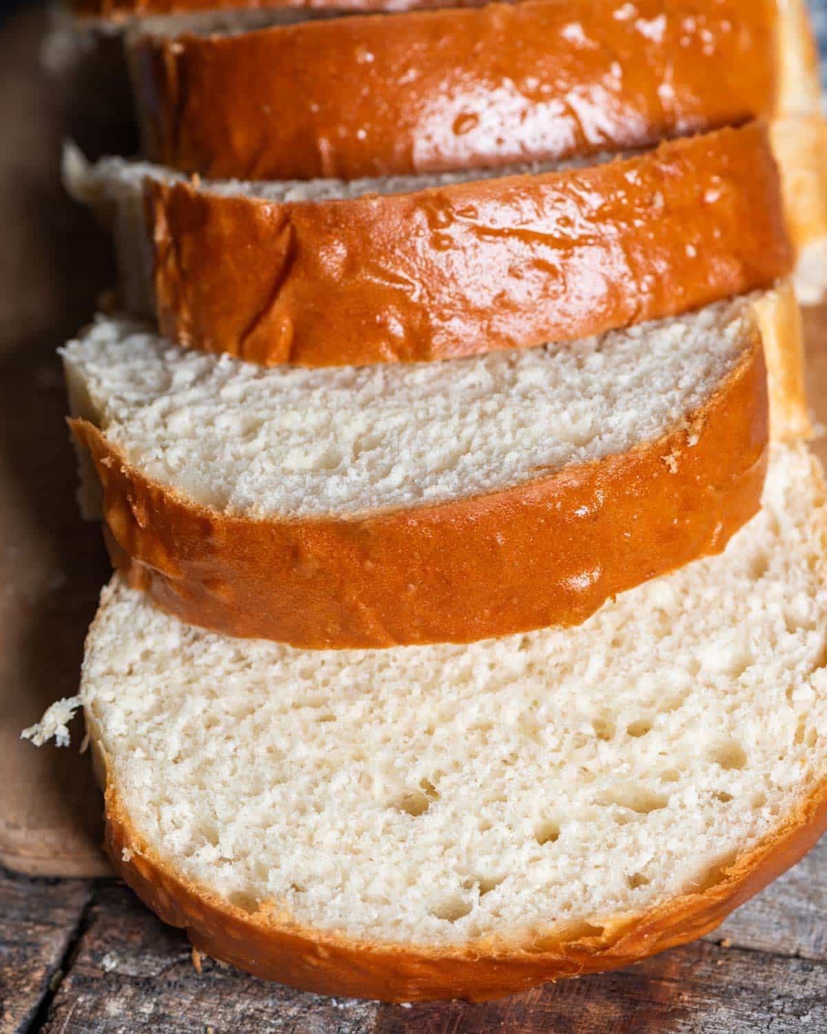 overhead of a sliced loaf of potato bread