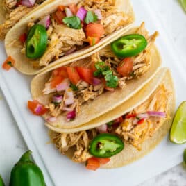 overhead view of salsa verde tacos
