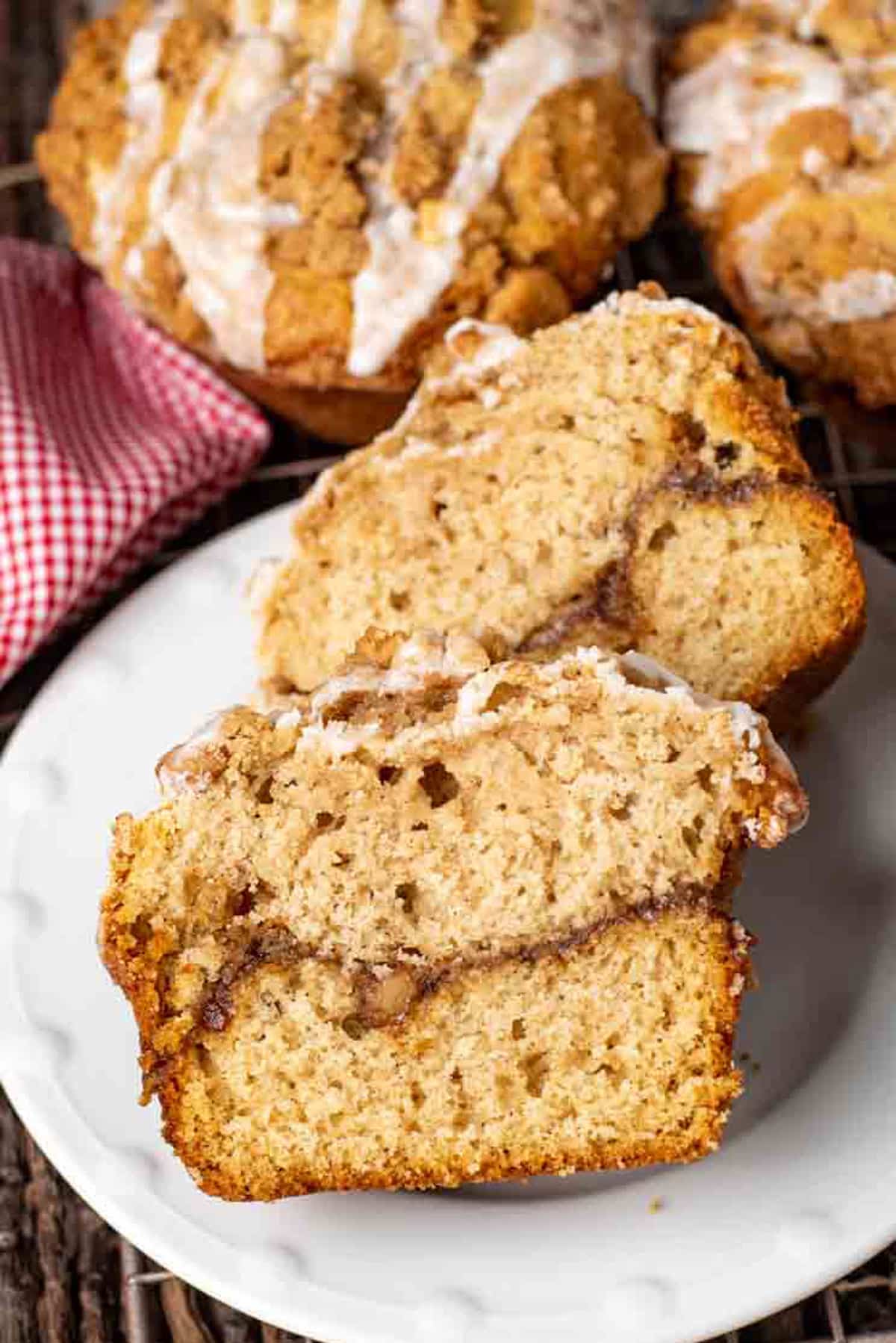an apple butter muffin cut in half