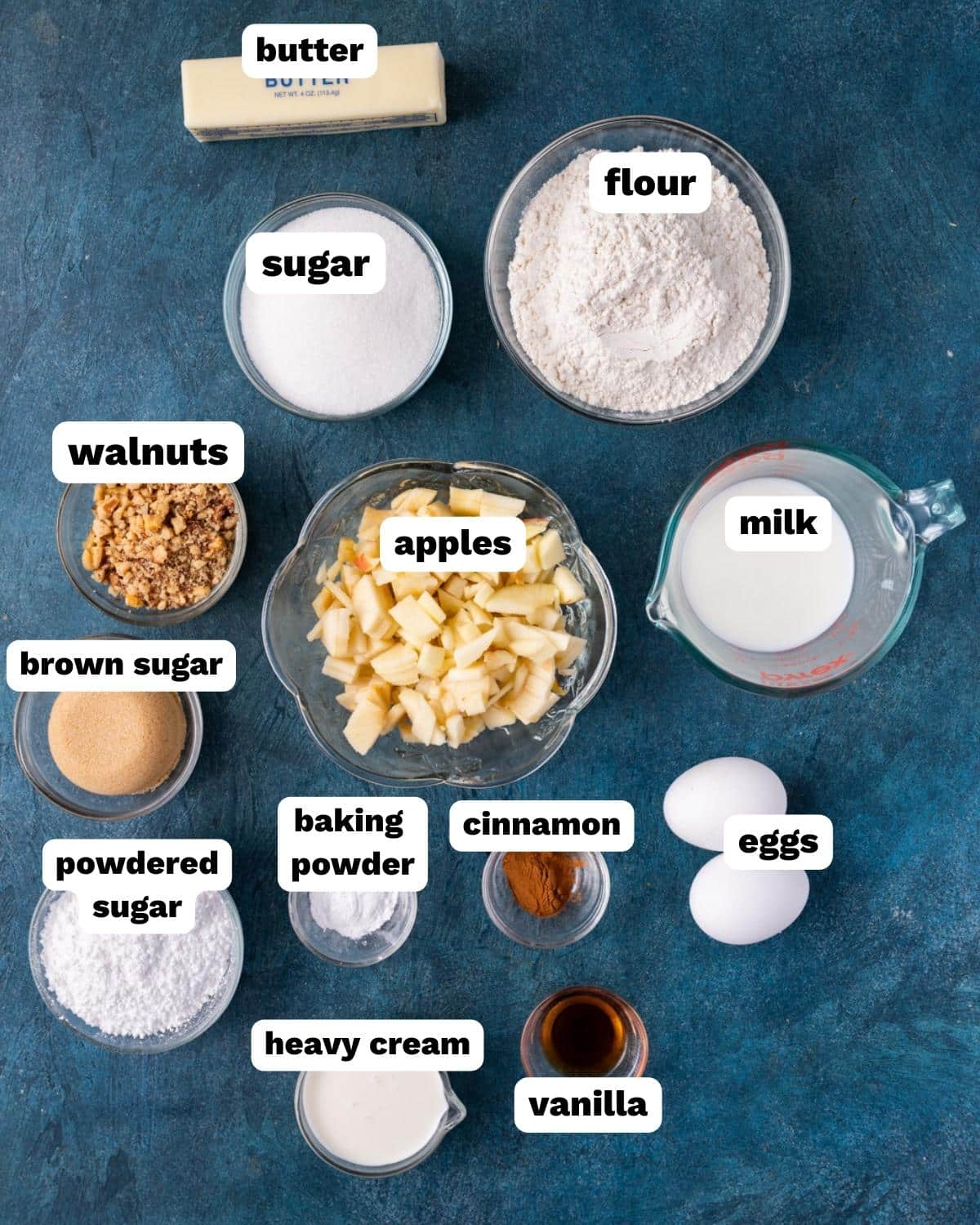 ingredients for streusel apple bread on a table