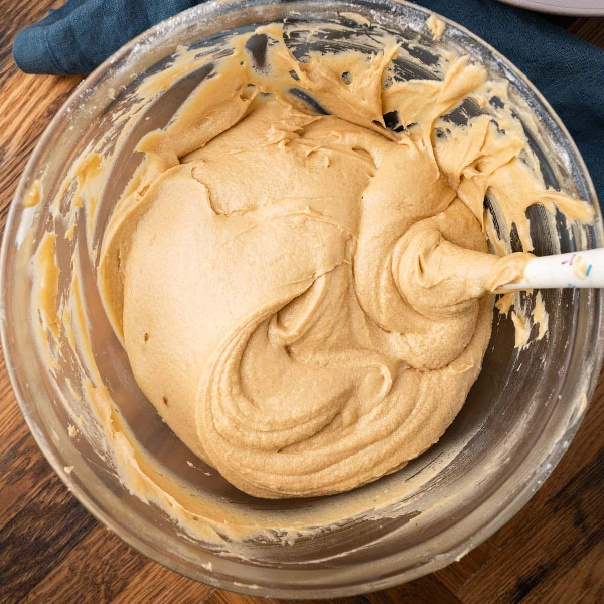cake batter in a glass bowl