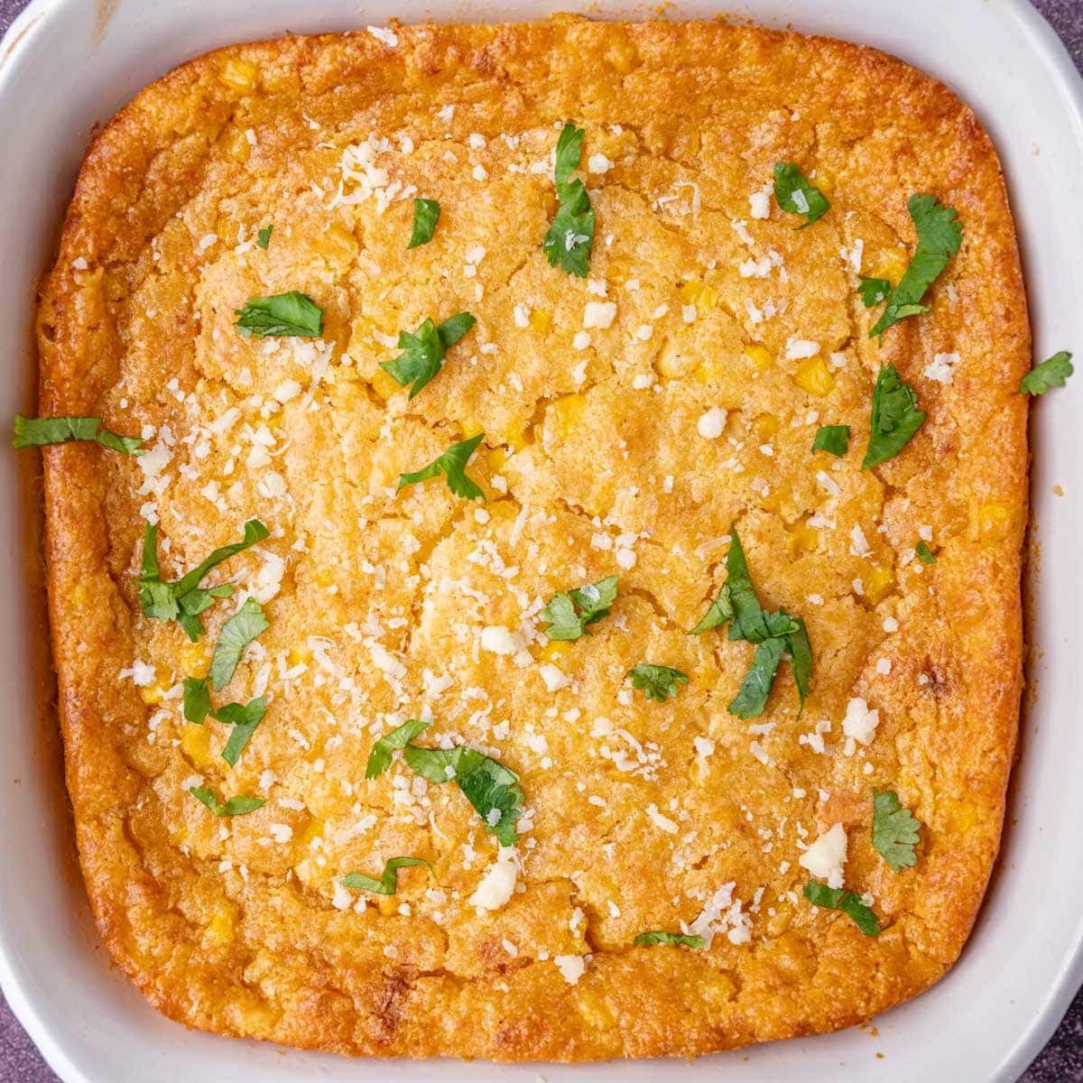 overhead view of mexican street corn casserole