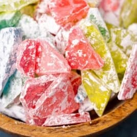 closeup of a bowl of hard tack candy