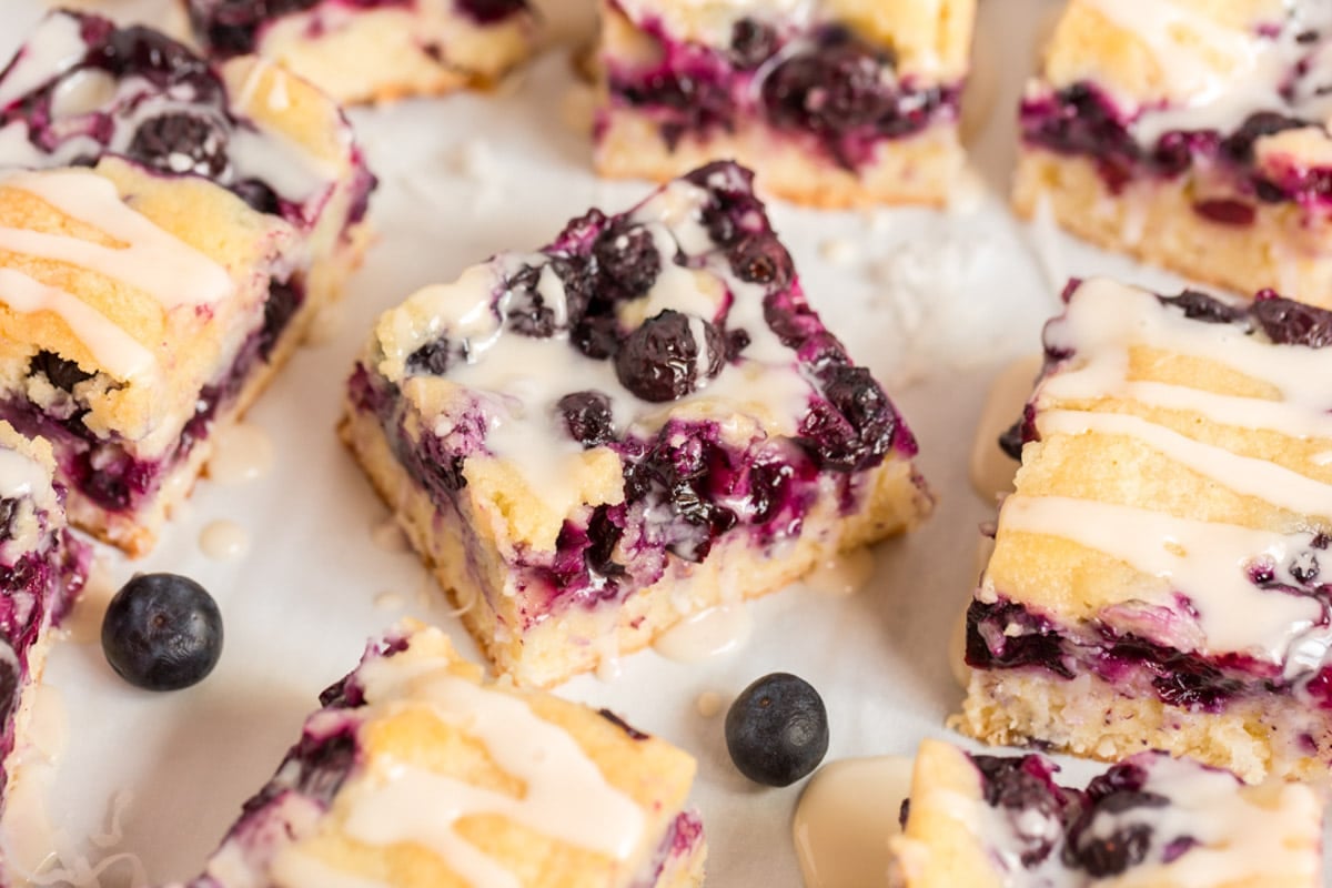 blueberry bars with coconut and glaze