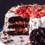 inside of a slice of black forest cake