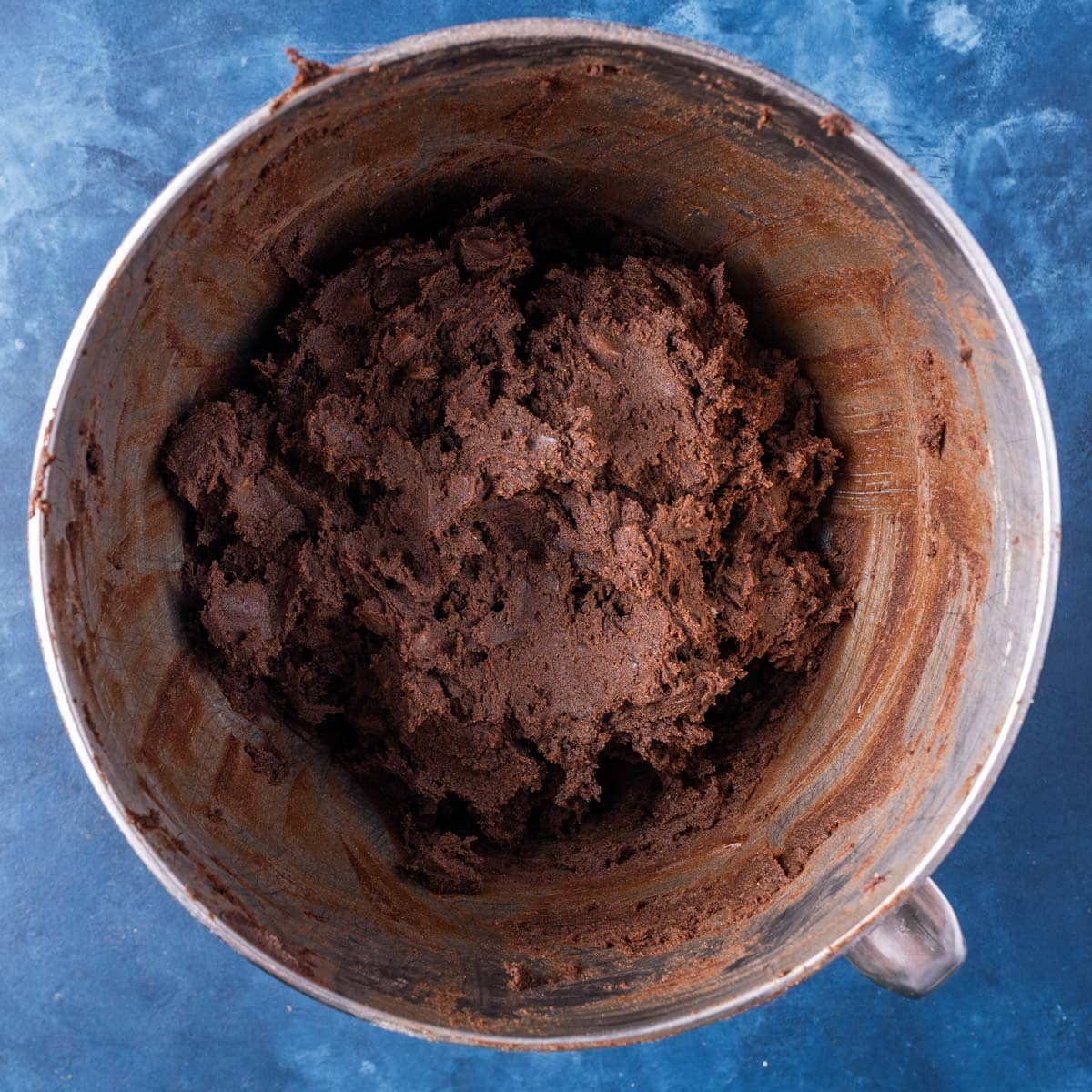 dark chocolate cookie dough in a bowl
