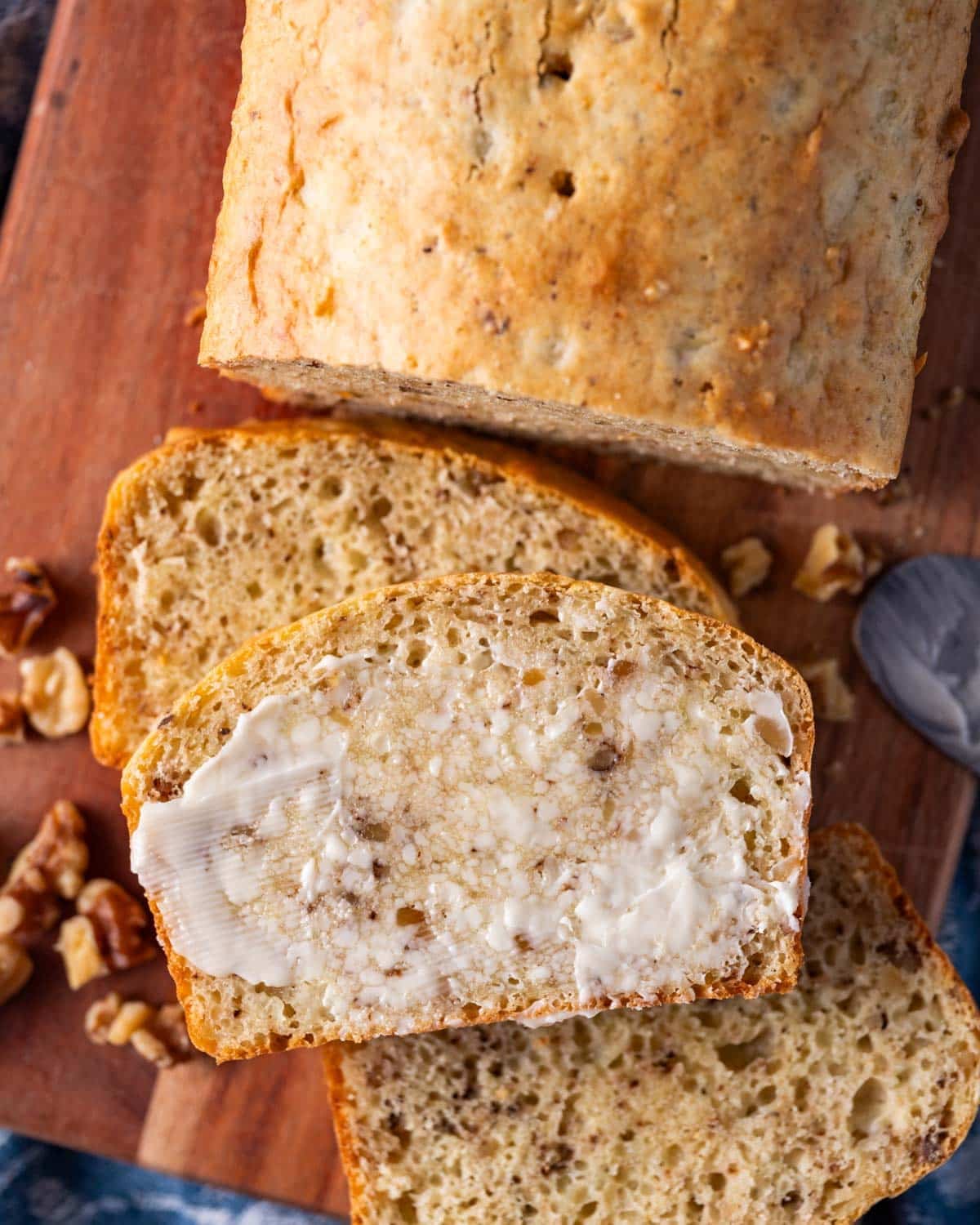 slices of walnut bread with butter