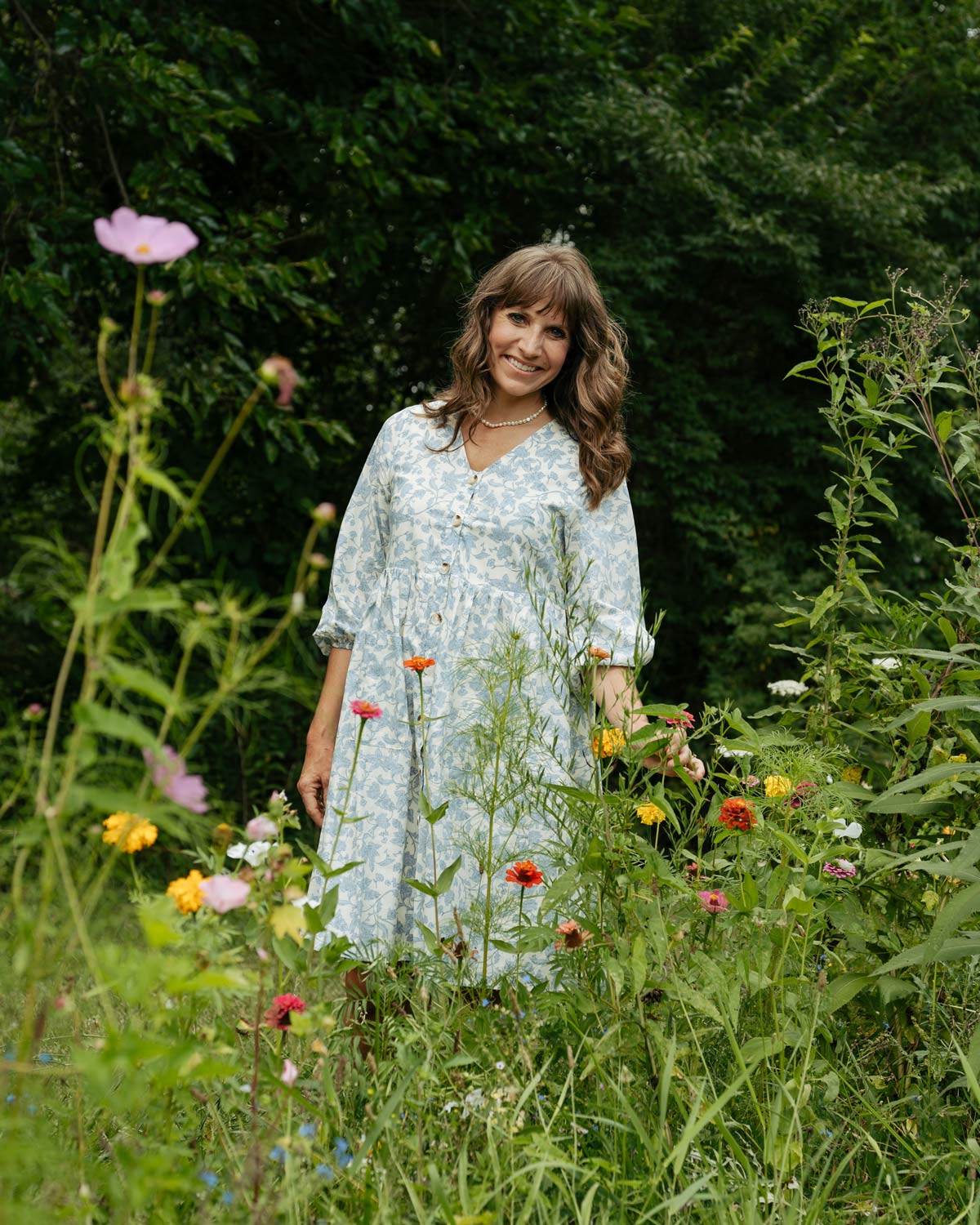 julie clark in flower garden