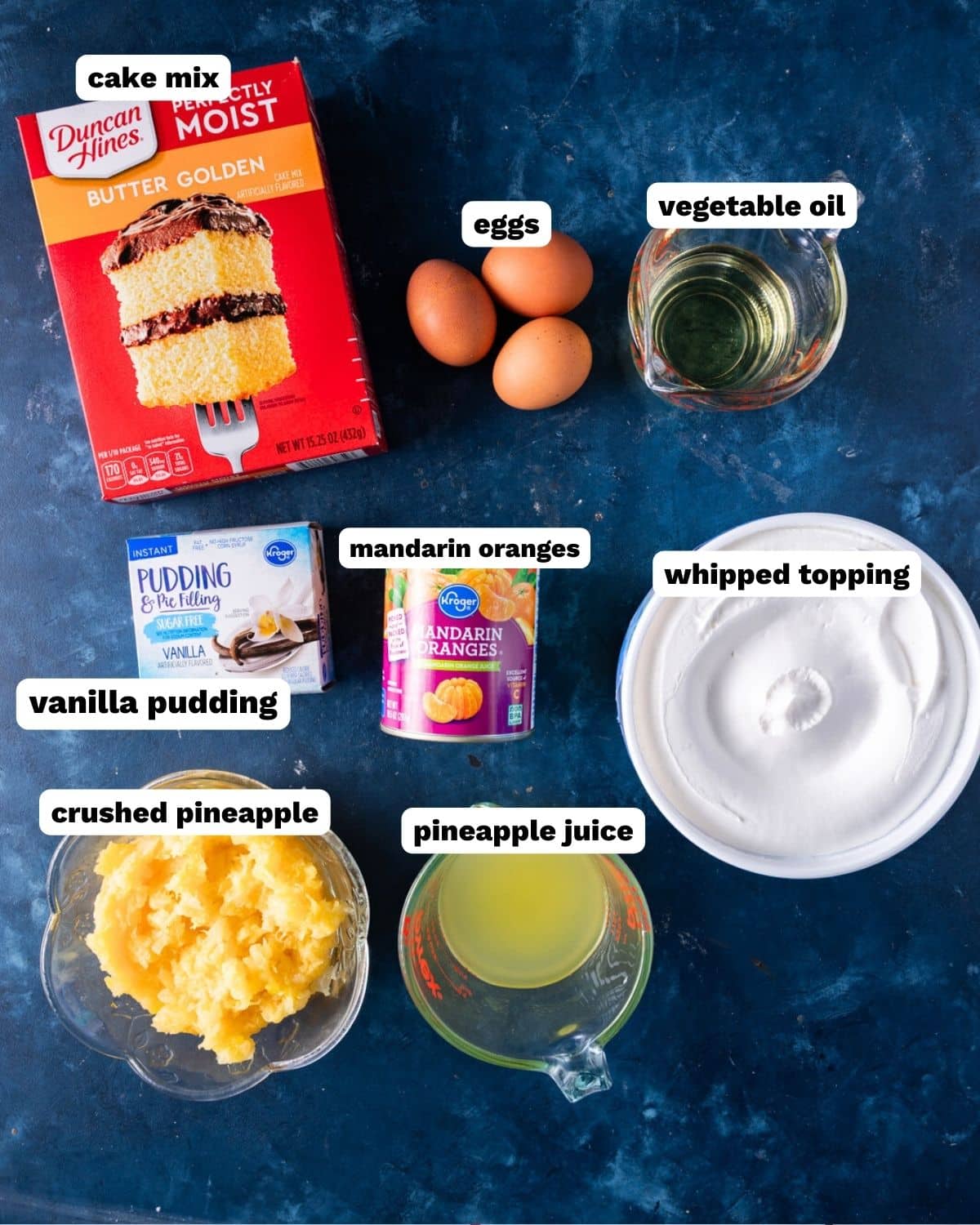 ingredients for pig pickin' cake on a table