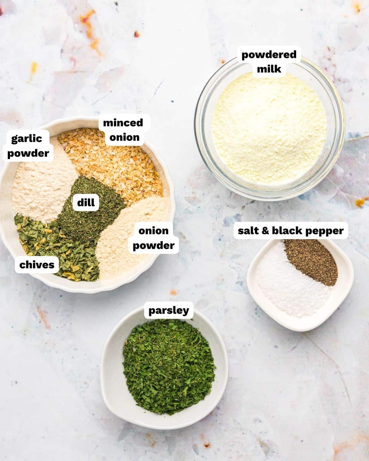 ingredients for ranch seasoning on a table
