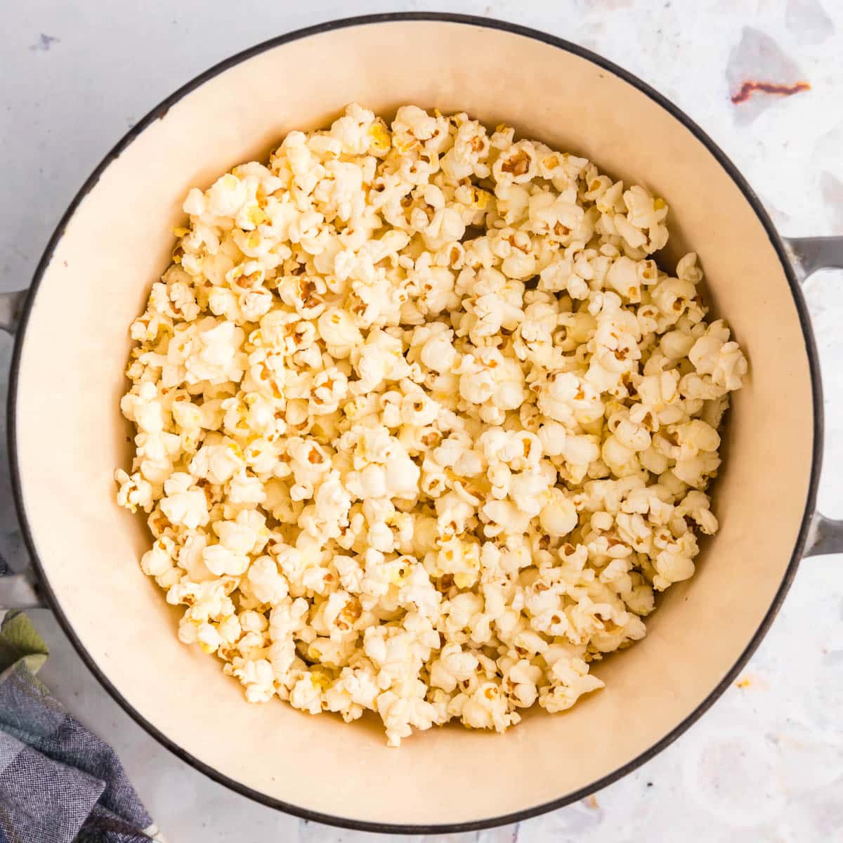 popped popcorn in a skillet