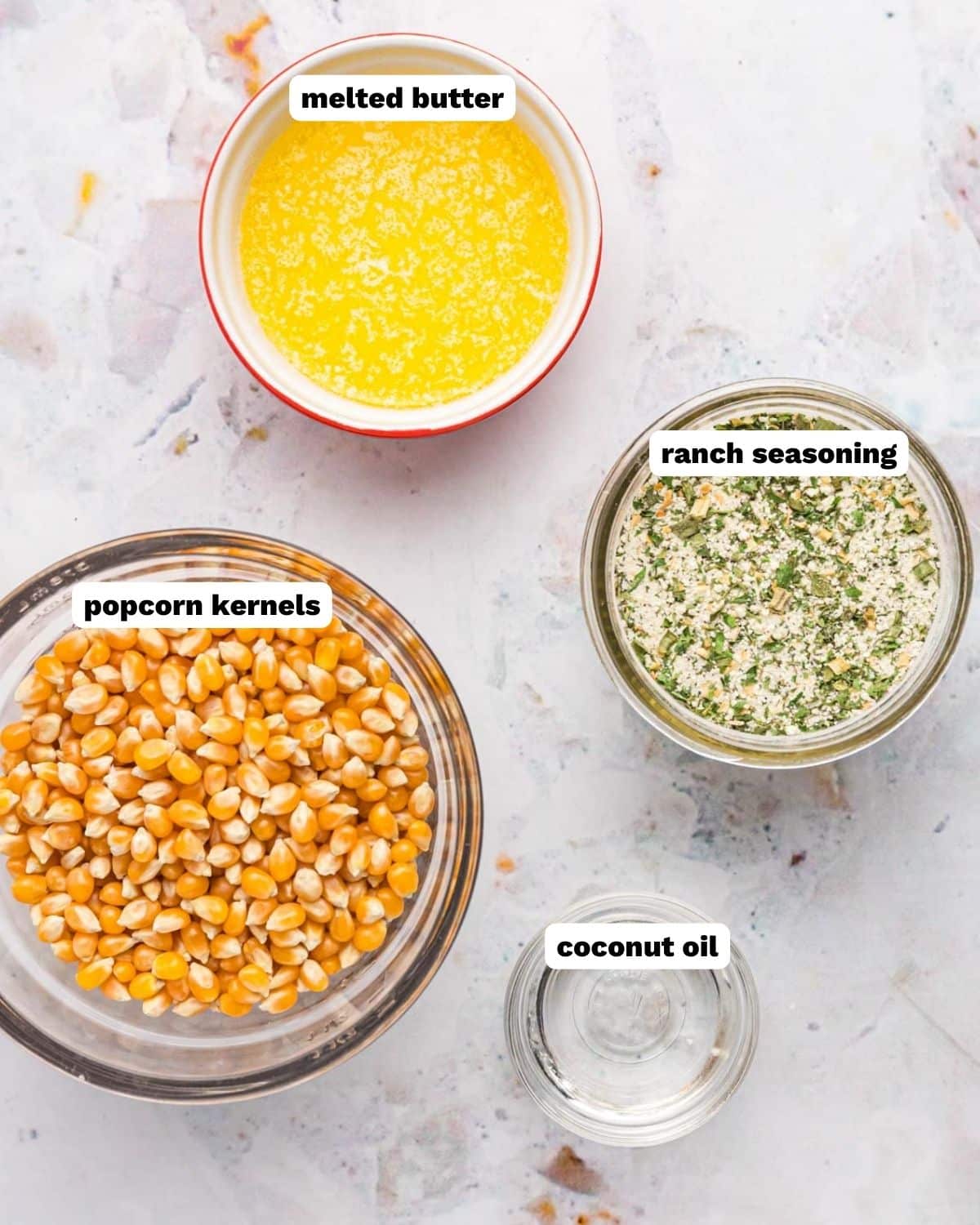 ranch popcorn ingredients on a table