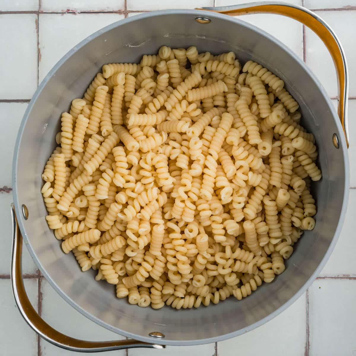 cooked pasta in a saucepan