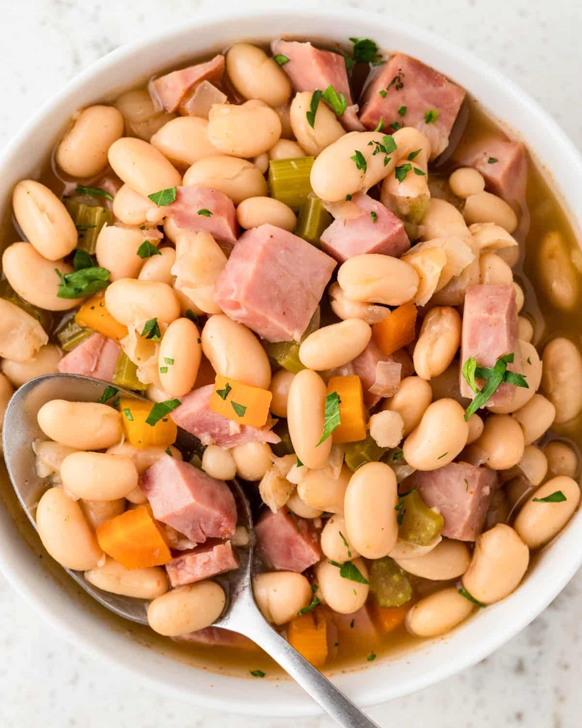 a bowl of ham and bean soup