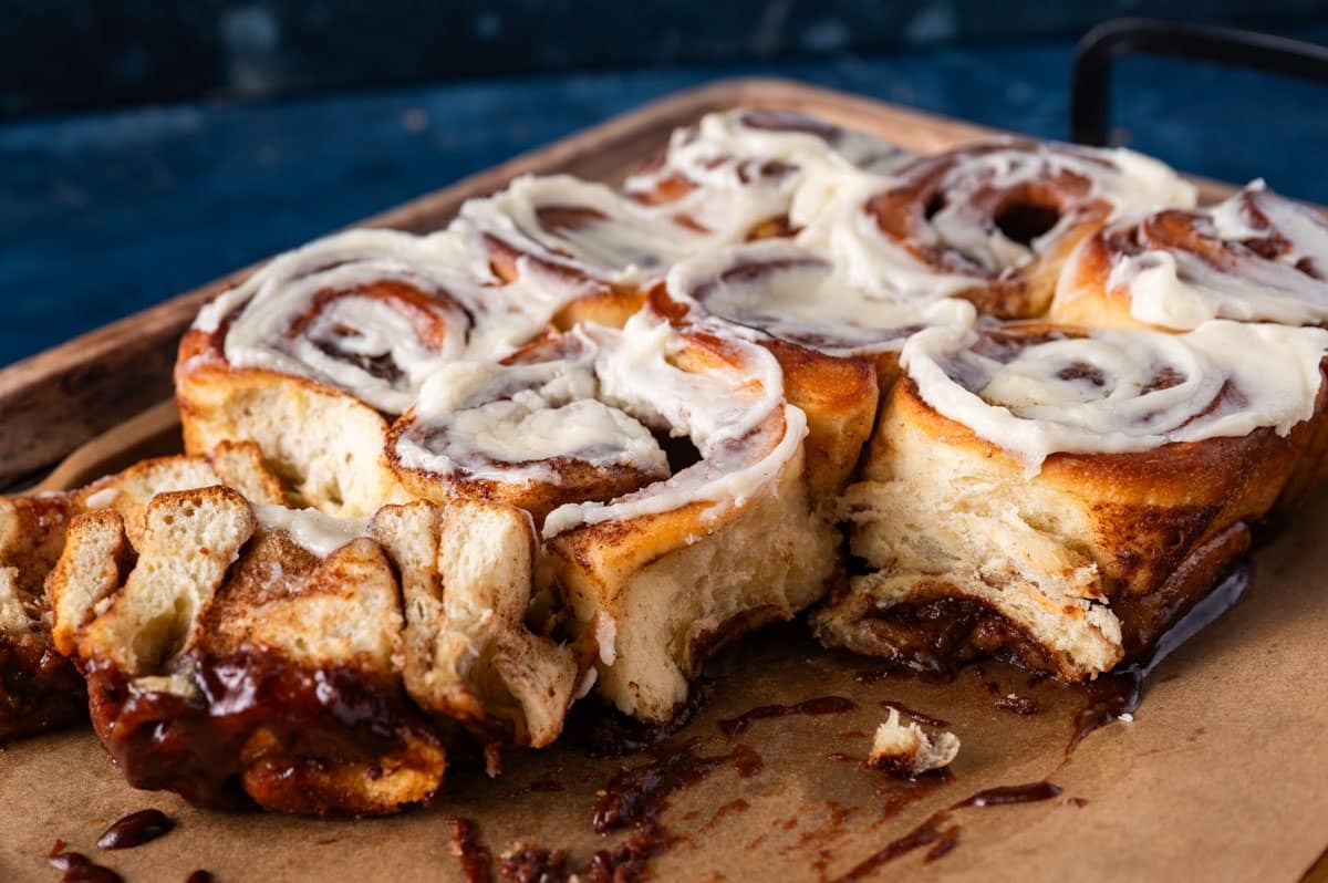gooey cinnamon rolls on a table