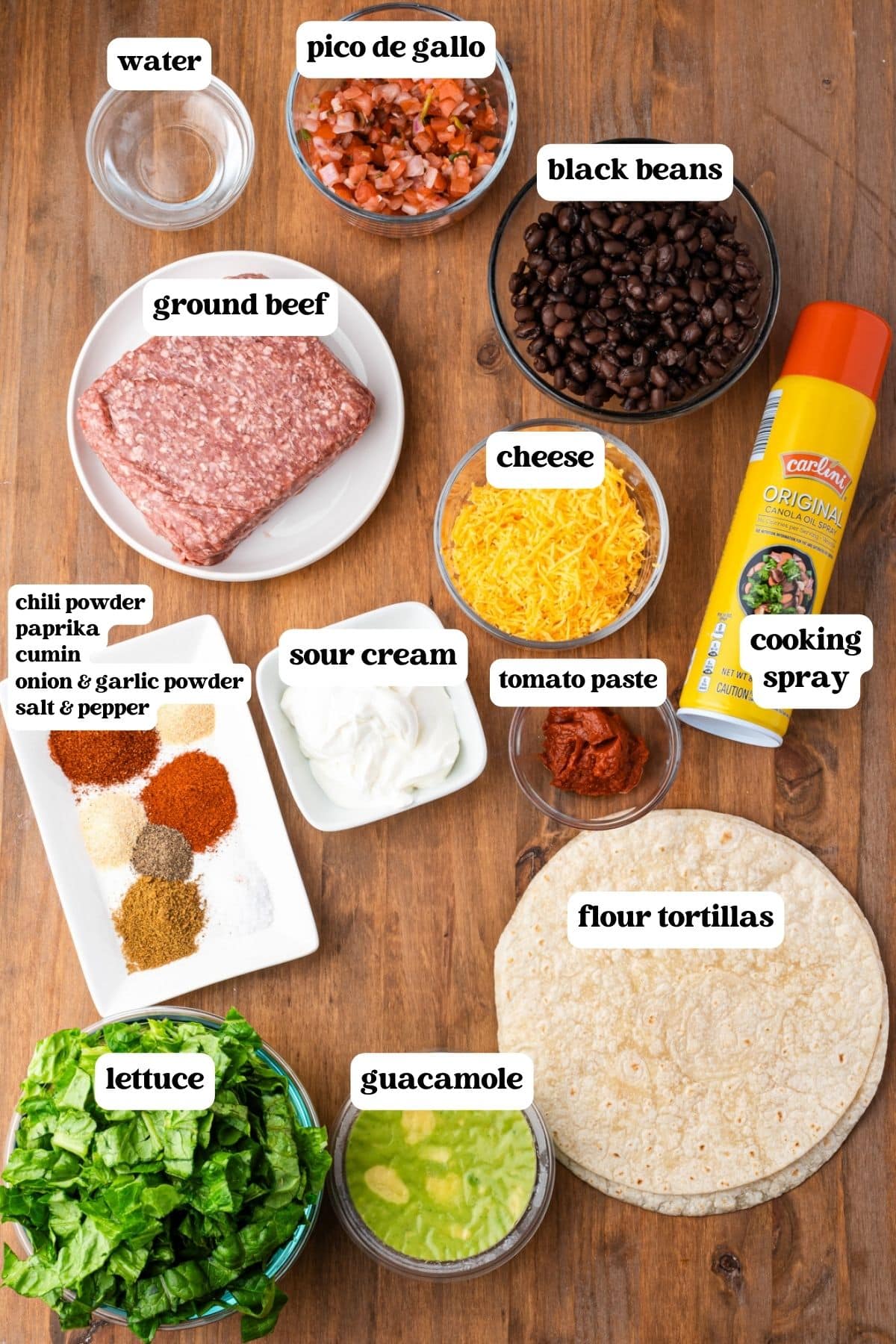 ingredients for taco bowls on a table
