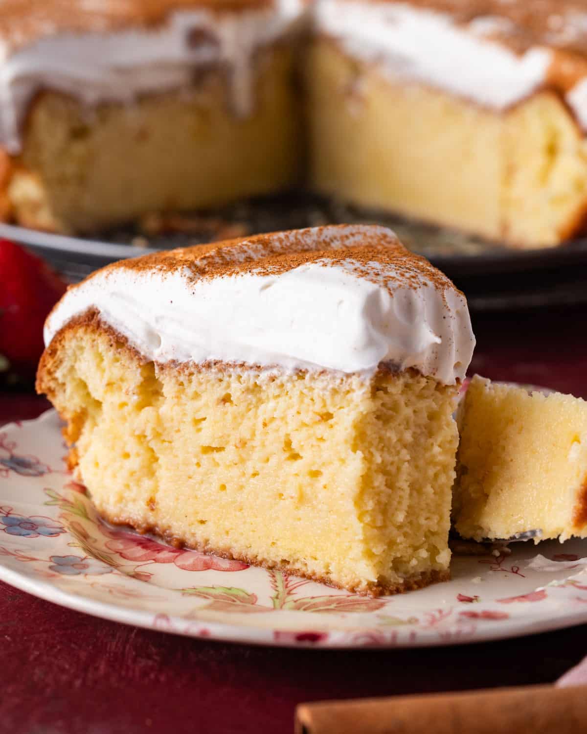 a piece of tres leches cake on a plate