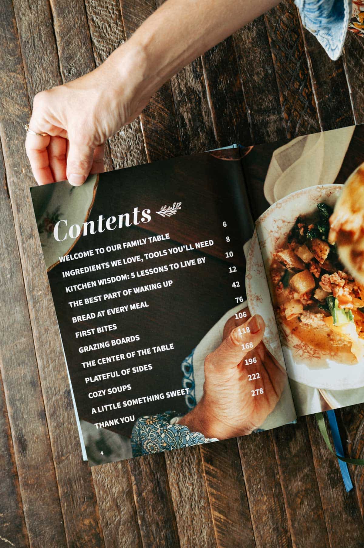 contents page of at the family table cookbook
