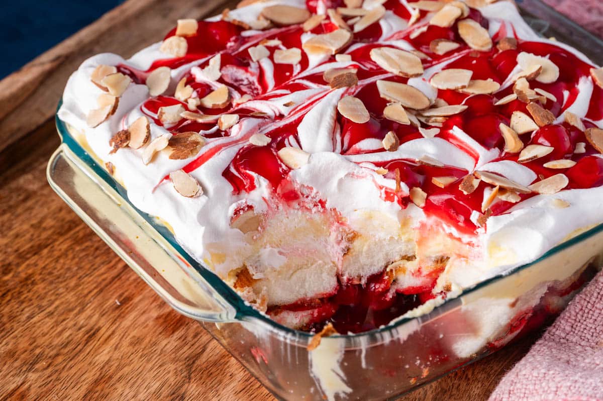 heaven on earth cake with one serving scooped out