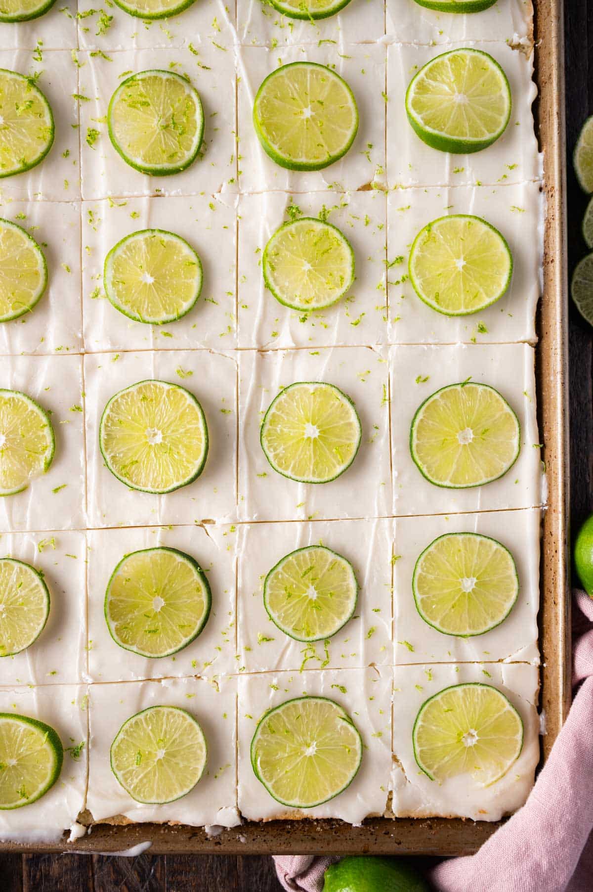 key lime sheet cake in a baking pan