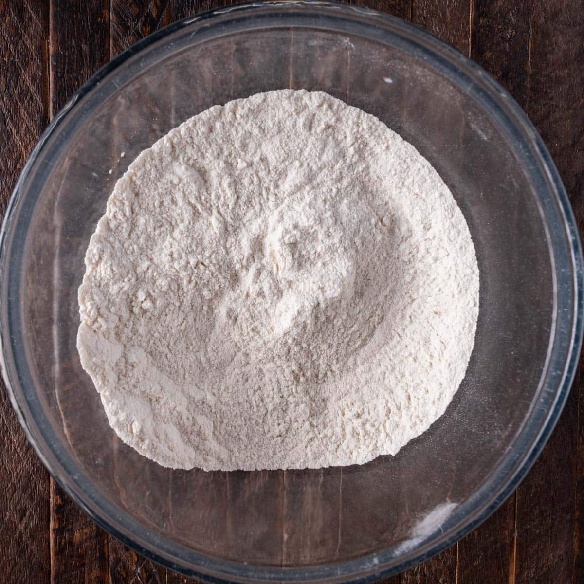 dry ingredients for cake in a mixing bowl