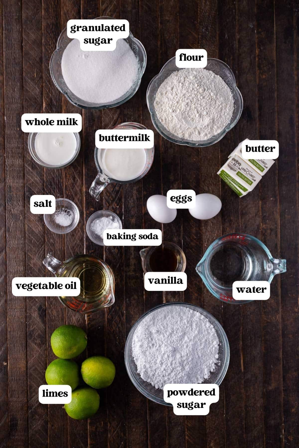 ingredients for lime cake on a table