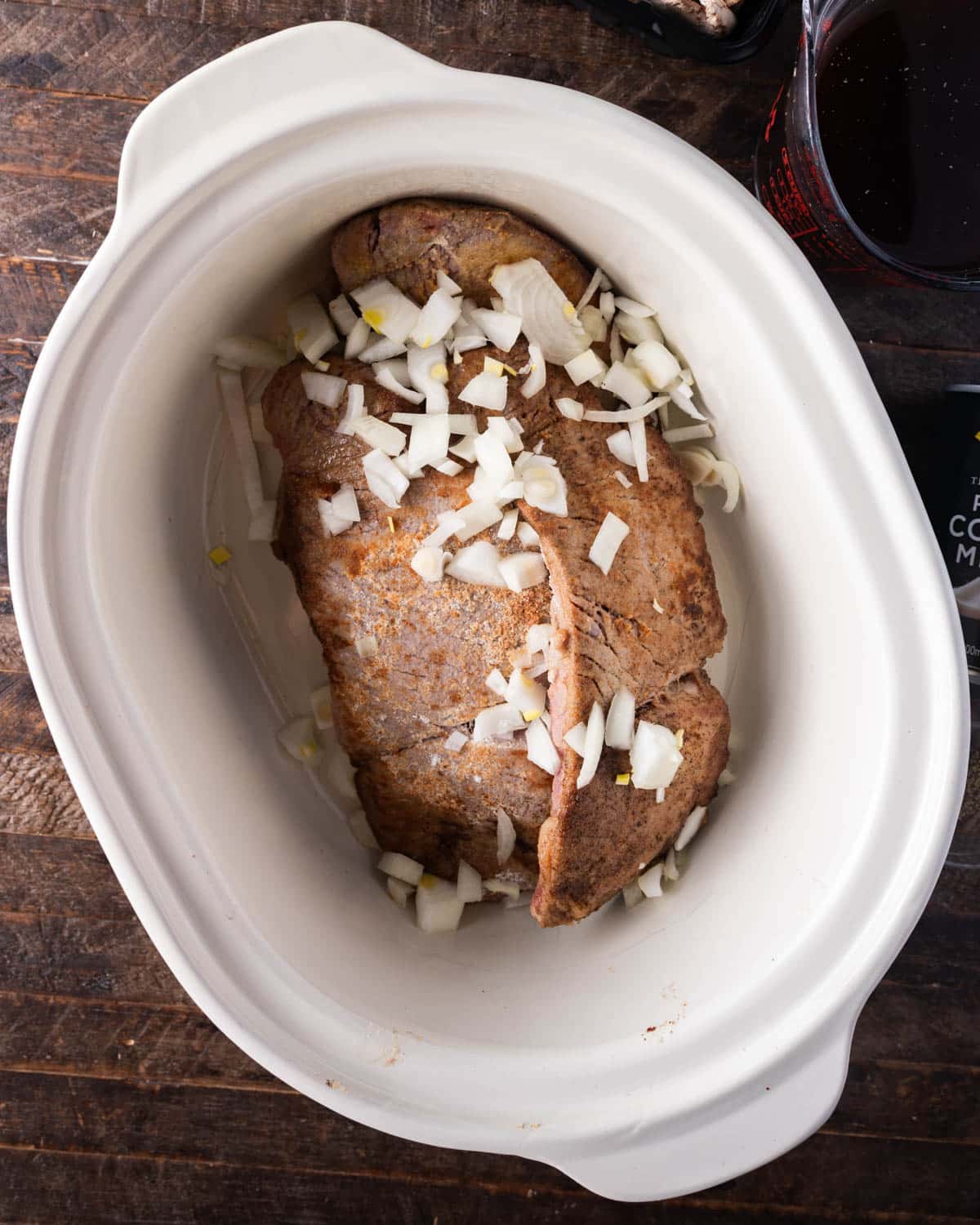 browned round steak with onions in the morning