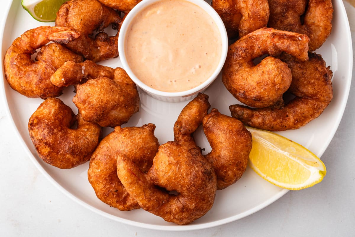 beer battered shrimp on a plate