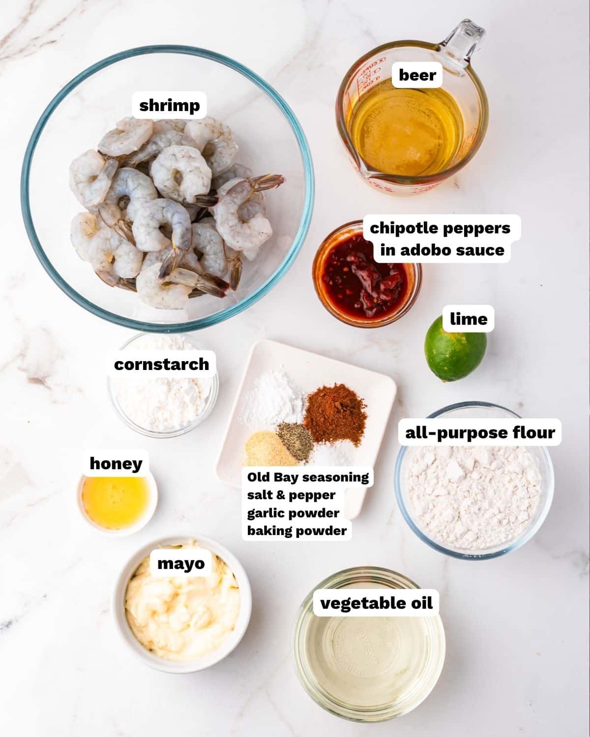 beer battered shrimp ingredients on a table