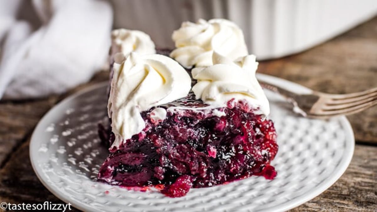 bing cherry salad on a plate with cool whip