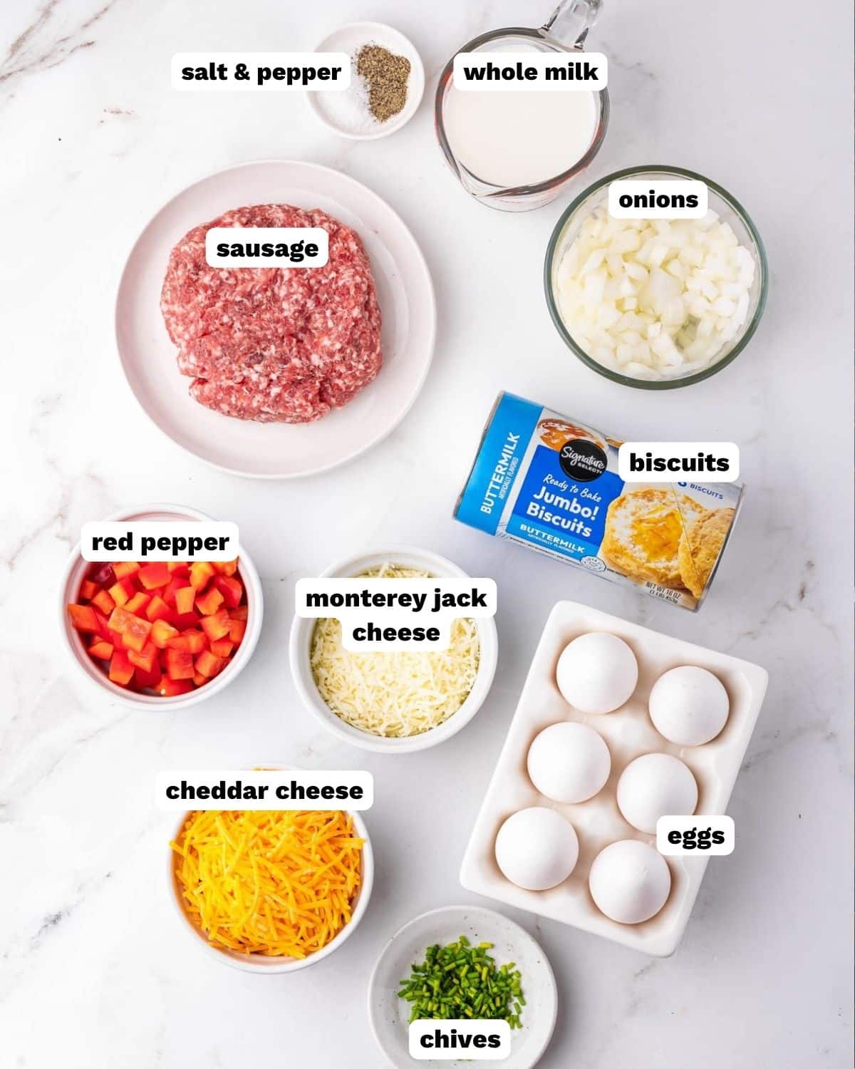 biscuit breakfast bake ingredients on a table