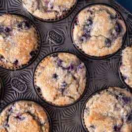 closeup of brown sugar blueberry muffins
