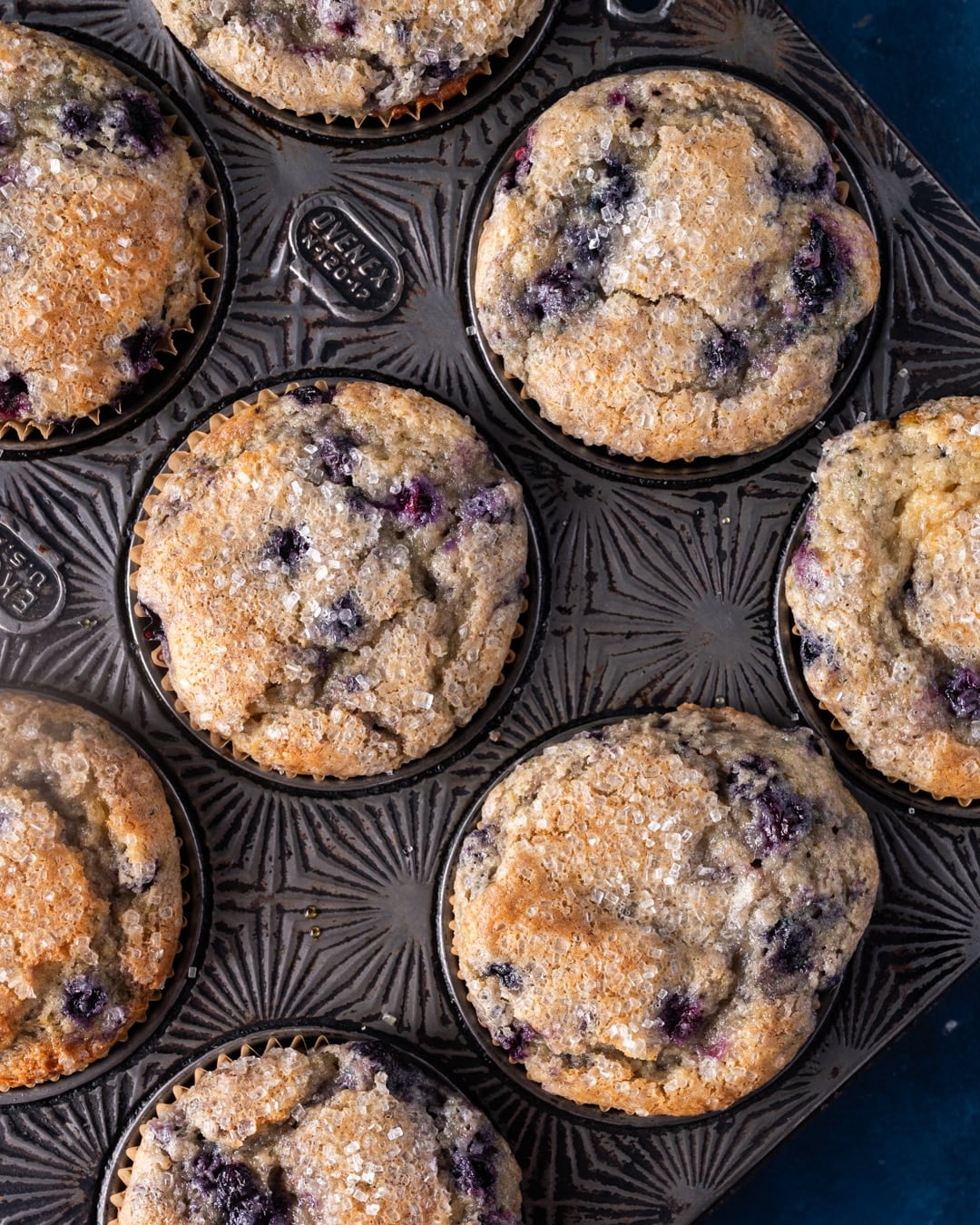blueberry muffins in a muffin pan