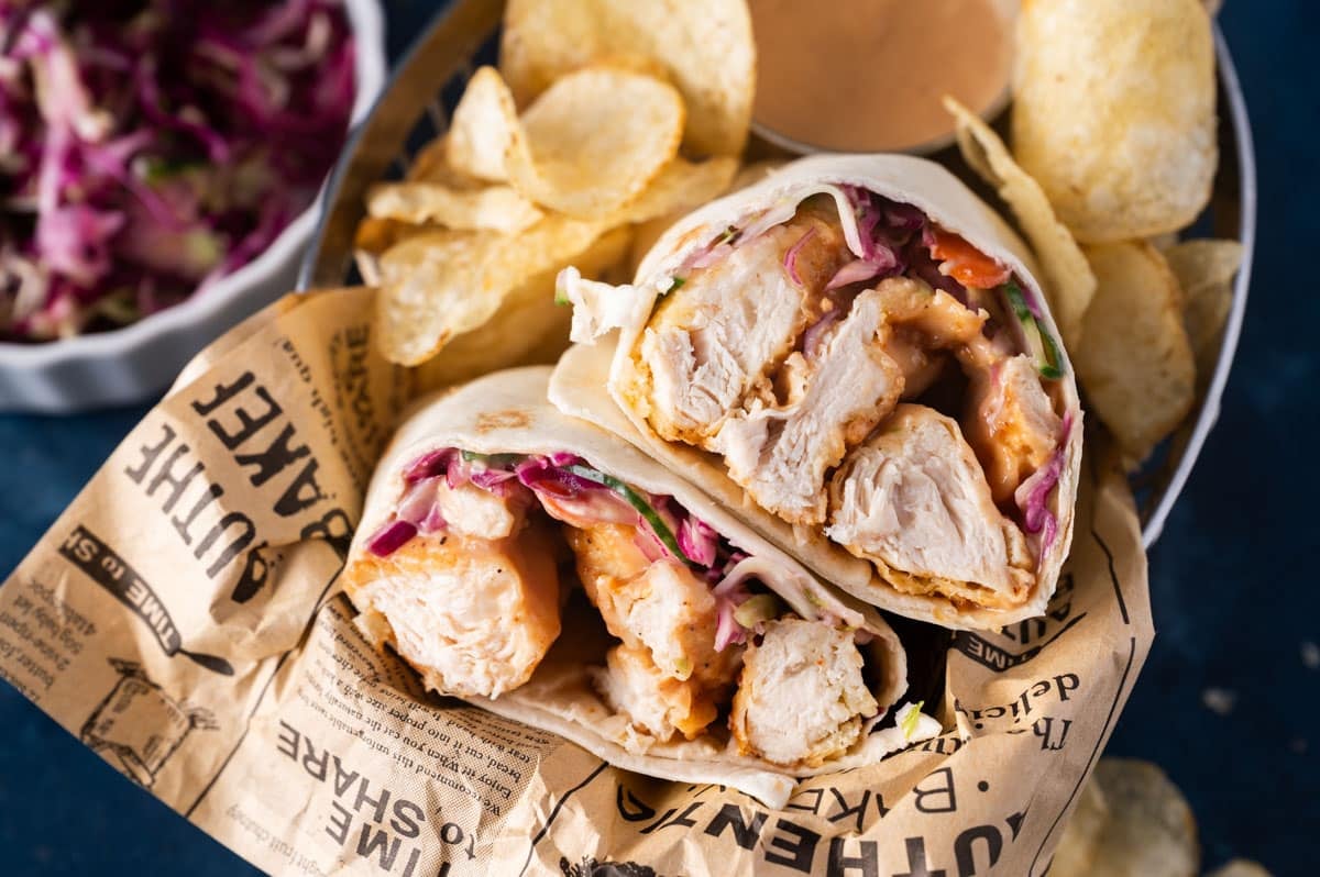 fried chicken tenders in a wrap