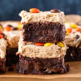 reese's pieces brownies stacked on each other