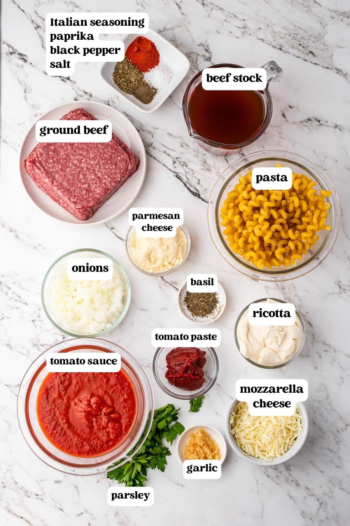 ingredients for hamburger helper lasagna on a table