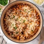 overhead view of hamburger helper lasagna