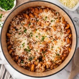 overhead view of hamburger helper lasagna