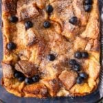 overhead view of hawaiian roll french toast casserole